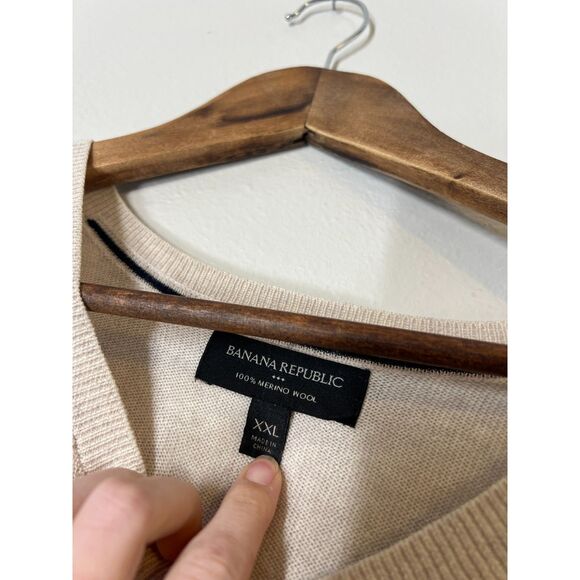 Banana Republic 100% Merino Wool Tan V Neck Sweater Mens Sz XXL Old Money - Picture 4 of 9